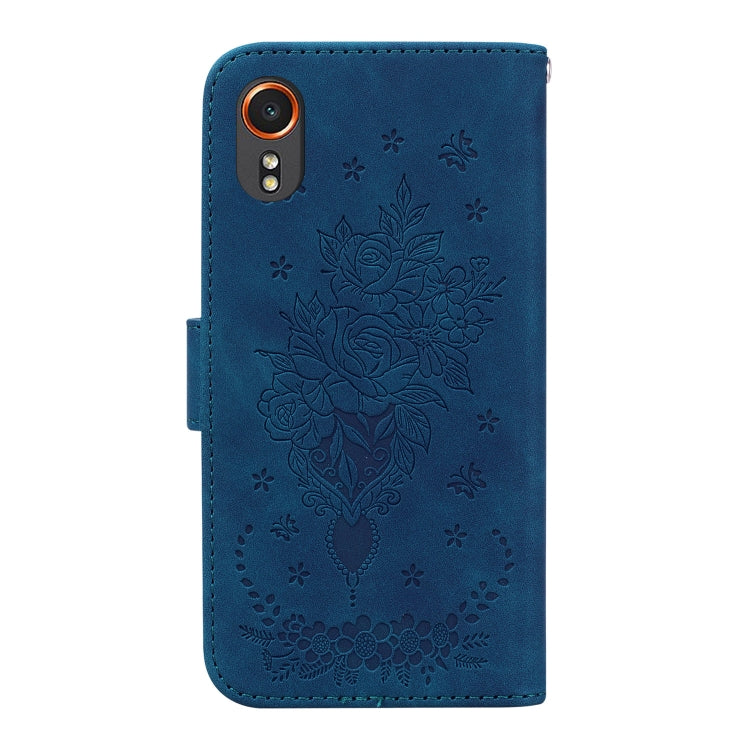 For Samsung Galaxy Xcover7 Butterfly Rose Embossed Leather Phone Case