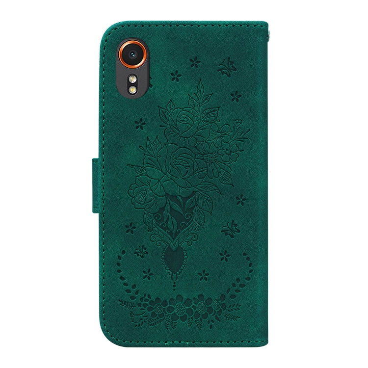 For Samsung Galaxy Xcover7 Butterfly Rose Embossed Leather Phone Case