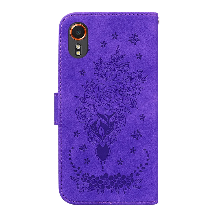 For Samsung Galaxy Xcover7 Butterfly Rose Embossed Leather Phone Case