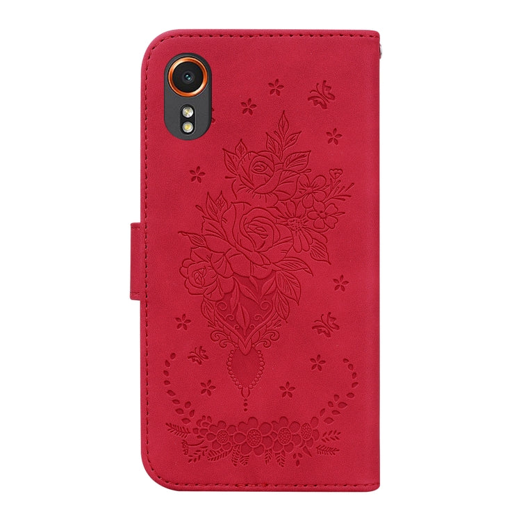 For Samsung Galaxy Xcover7 Butterfly Rose Embossed Leather Phone Case