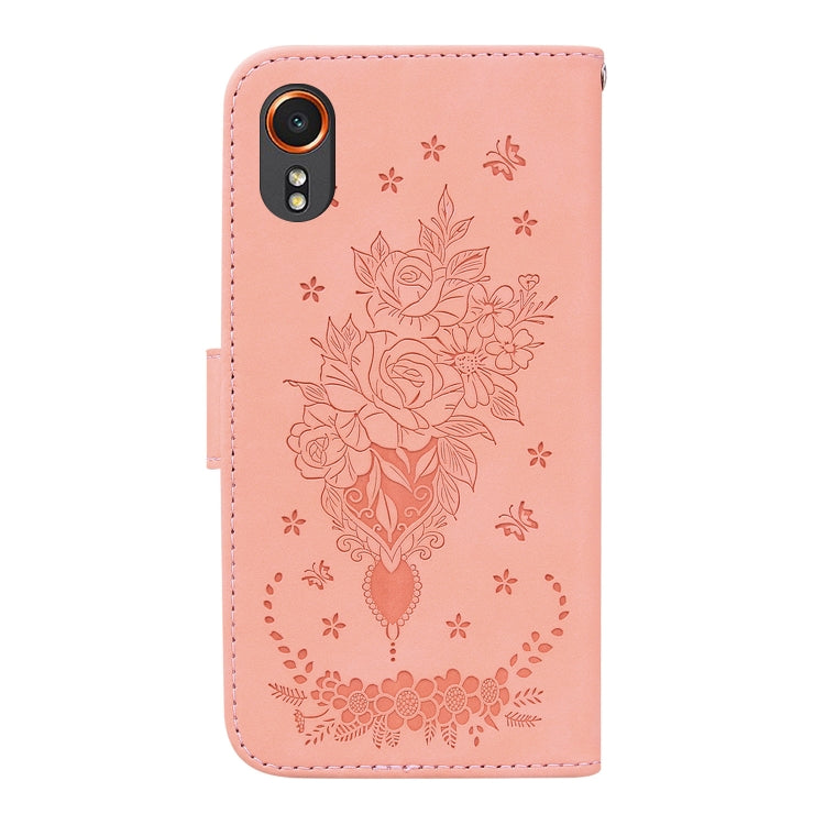For Samsung Galaxy Xcover7 Butterfly Rose Embossed Leather Phone Case