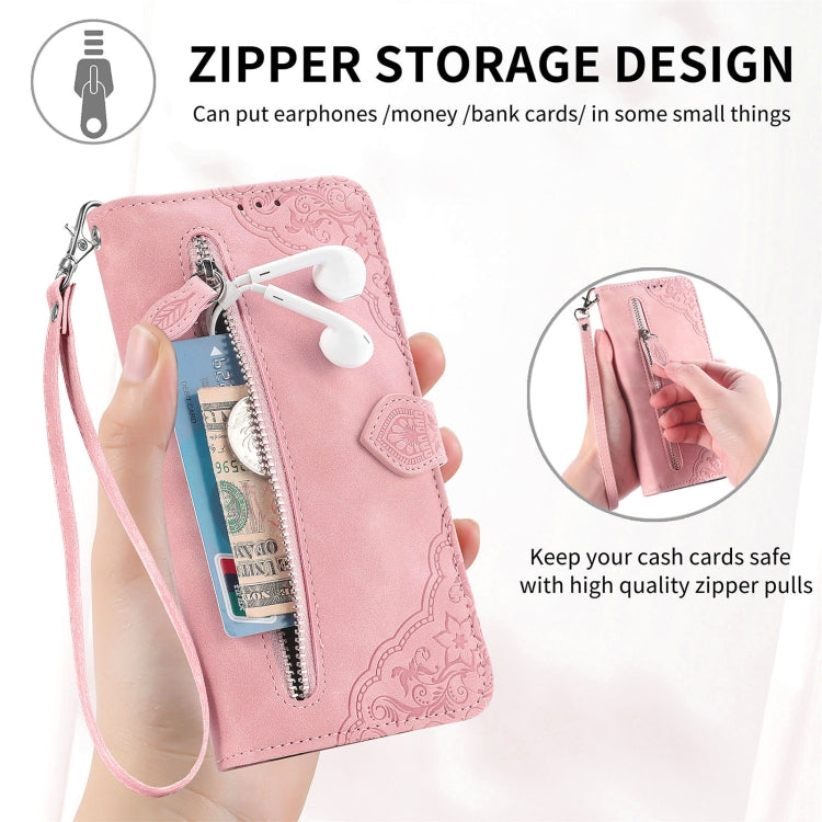 For Xiaomi Redmi 12 Embossed Flower Zipper Leather Phone Case