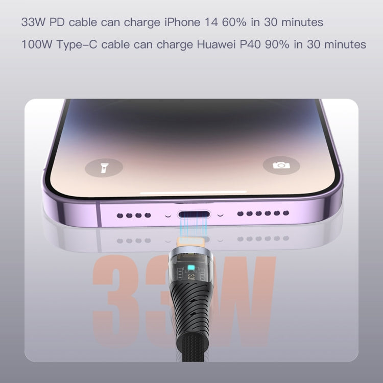 TOTU CB-8-3 100W 3 in 1 USB to 8 Pin+Type-C+Micro USB Transparent Braided Data Cable, Length: 1.5m