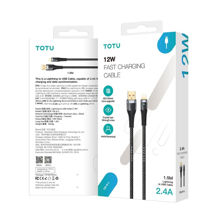 TOTU CB-8-3 100W 3 in 1 USB to 8 Pin+Type-C+Micro USB Transparent Braided Data Cable, Length: 1.5m