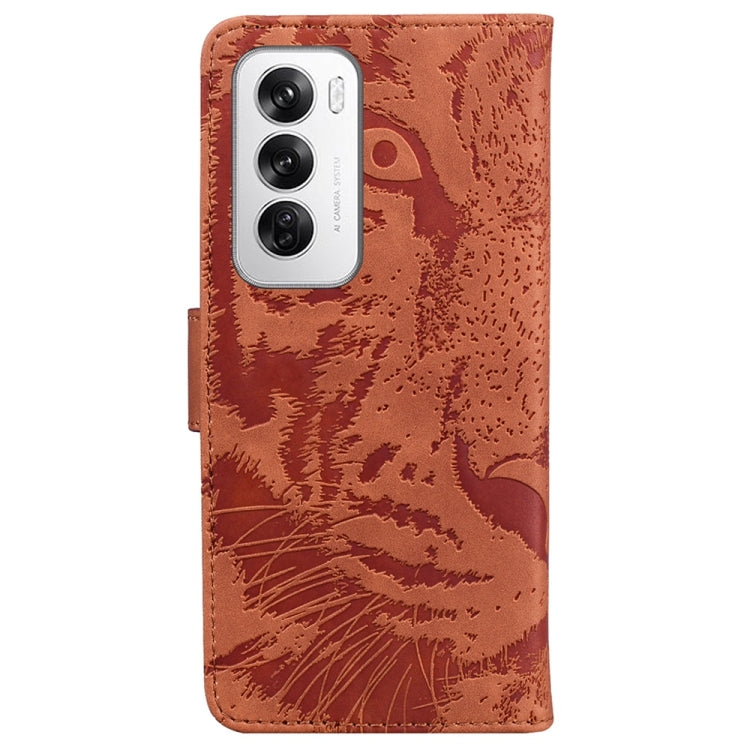 For OPPO Reno12 5G Global Tiger Embossing Pattern Flip Leather Phone Case