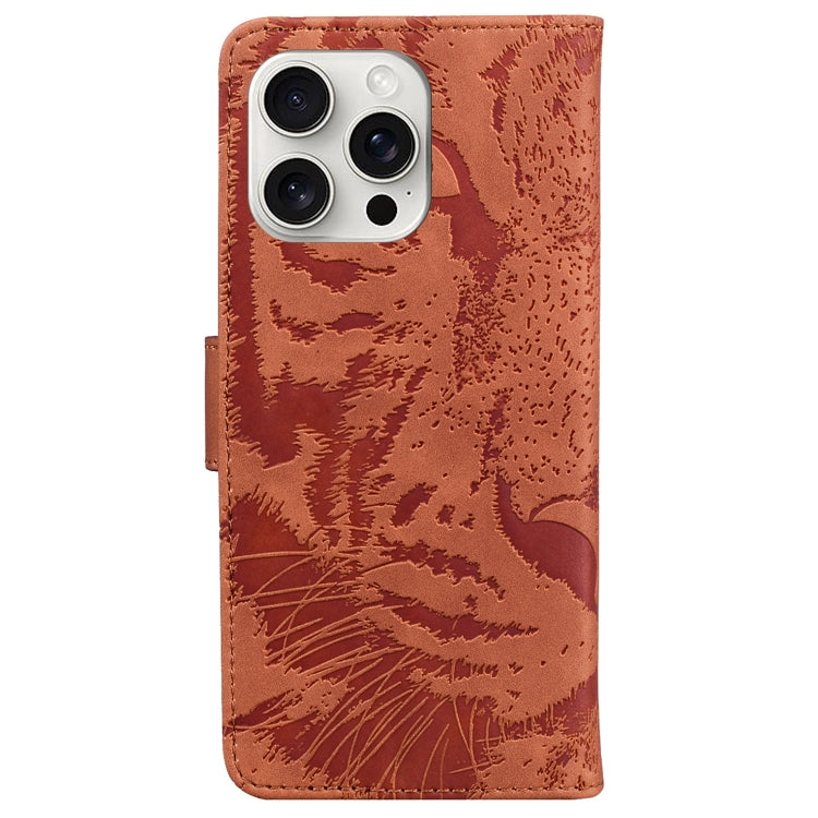 For iPhone 16 Pro Tiger Embossing Pattern Leather Phone Case
