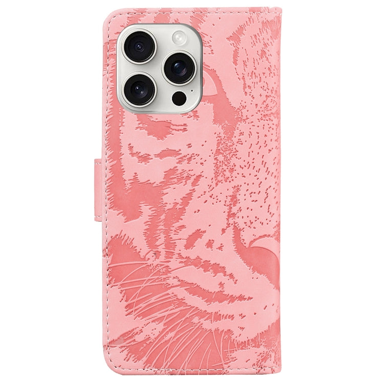 For iPhone 16 Pro Tiger Embossing Pattern Leather Phone Case