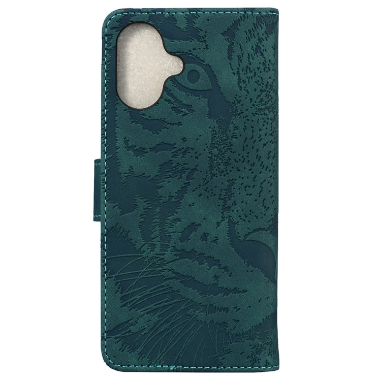 For iPhone 16 Tiger Embossing Pattern Leather Phone Case