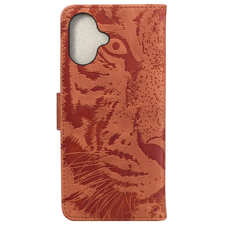For iPhone 16 Tiger Embossing Pattern Leather Phone Case