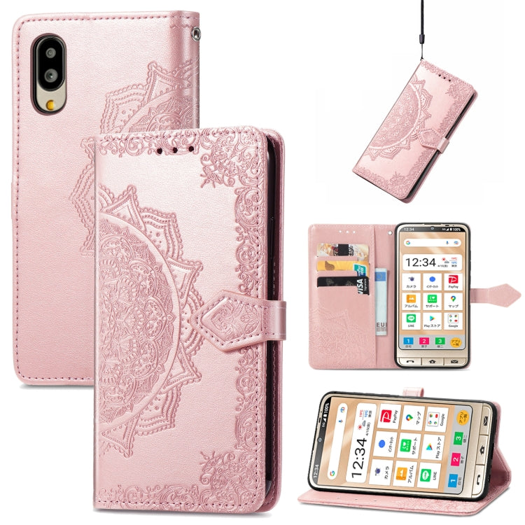For Sharp Simple Sumaho 6 Mandala Flower Embossed Leather Phone Case