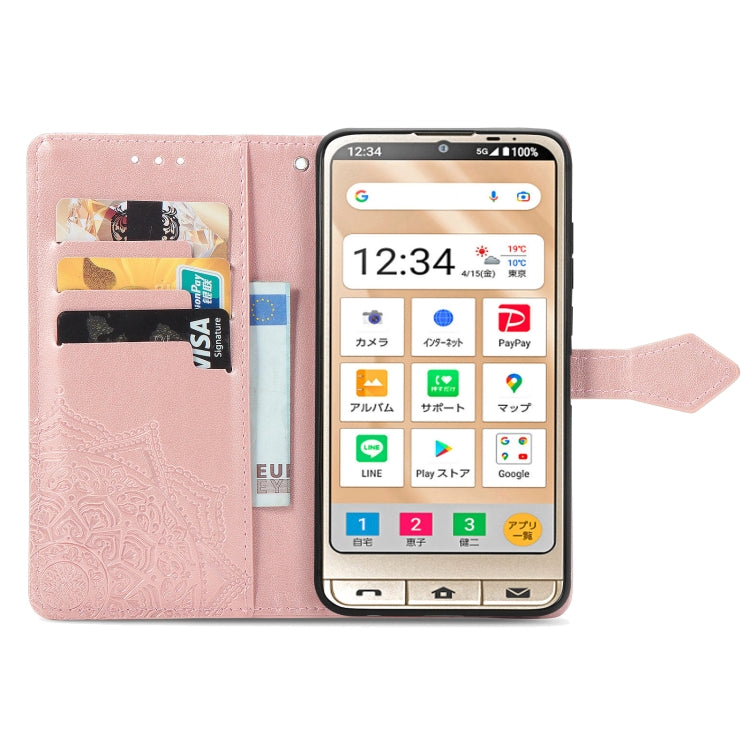 For Sharp Simple Sumaho 6 Mandala Flower Embossed Leather Phone Case