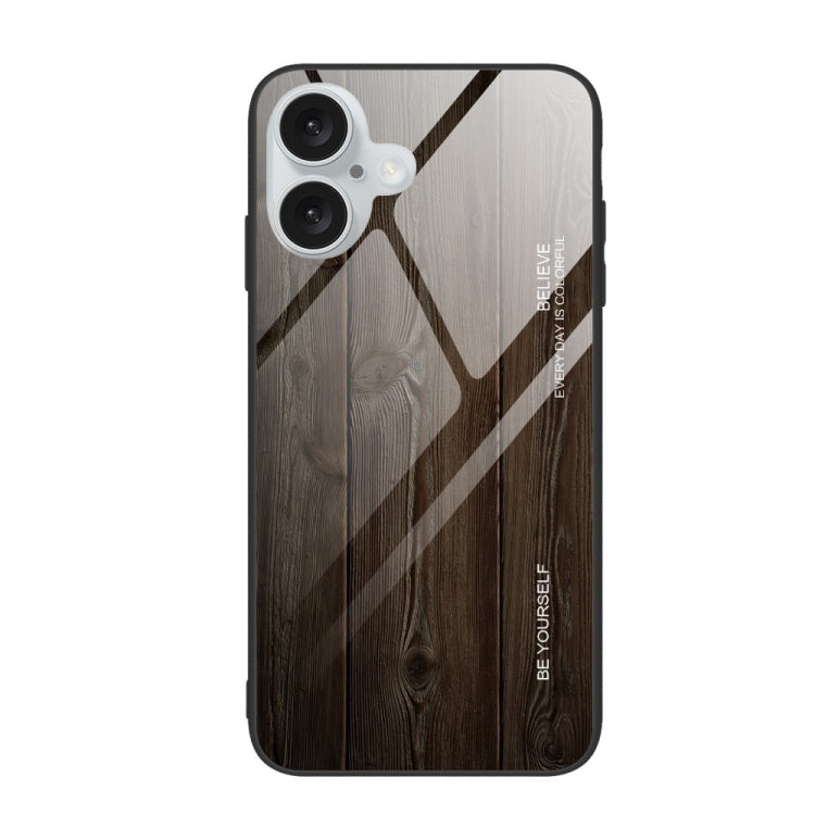 For iPhone 16 Plus Wood Grain Glass Phone Case