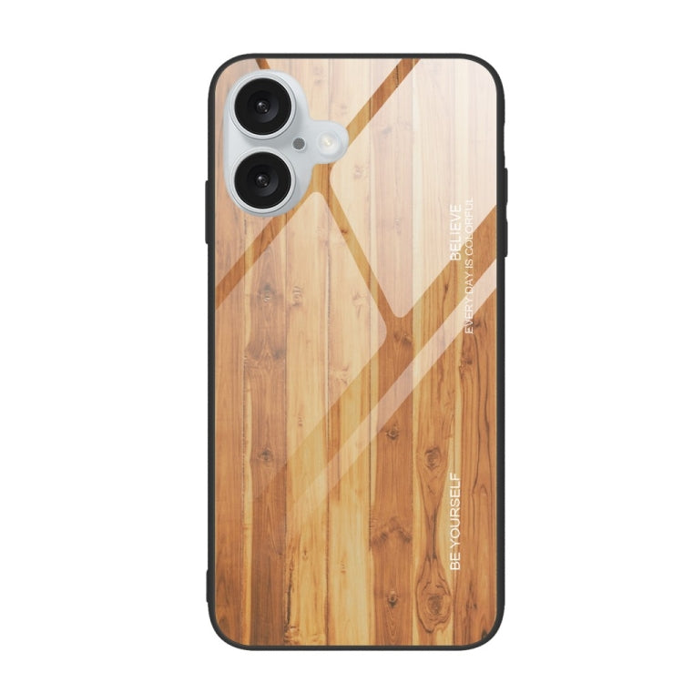 For iPhone 16 Plus Wood Grain Glass Phone Case