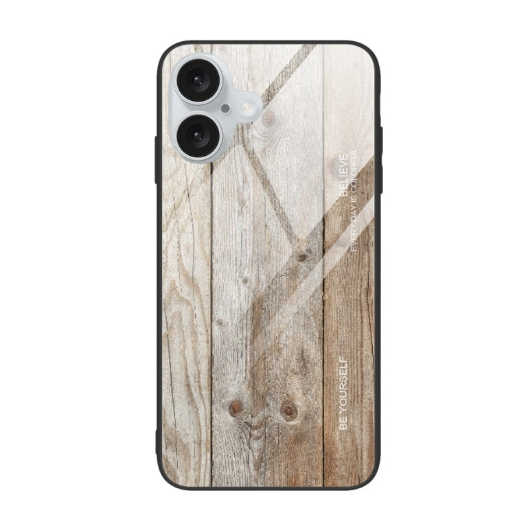 For iPhone 16 Plus Wood Grain Glass Phone Case
