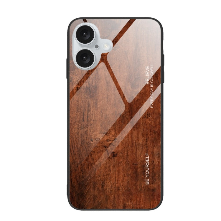For iPhone 16 Wood Grain Glass Phone Case