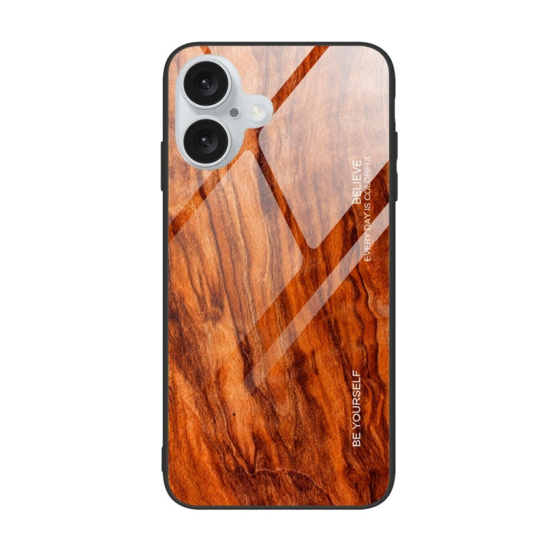 For iPhone 16 Wood Grain Glass Phone Case