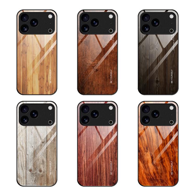 For iPhone 17 Pro Max Wood Grain Glass Phone Case