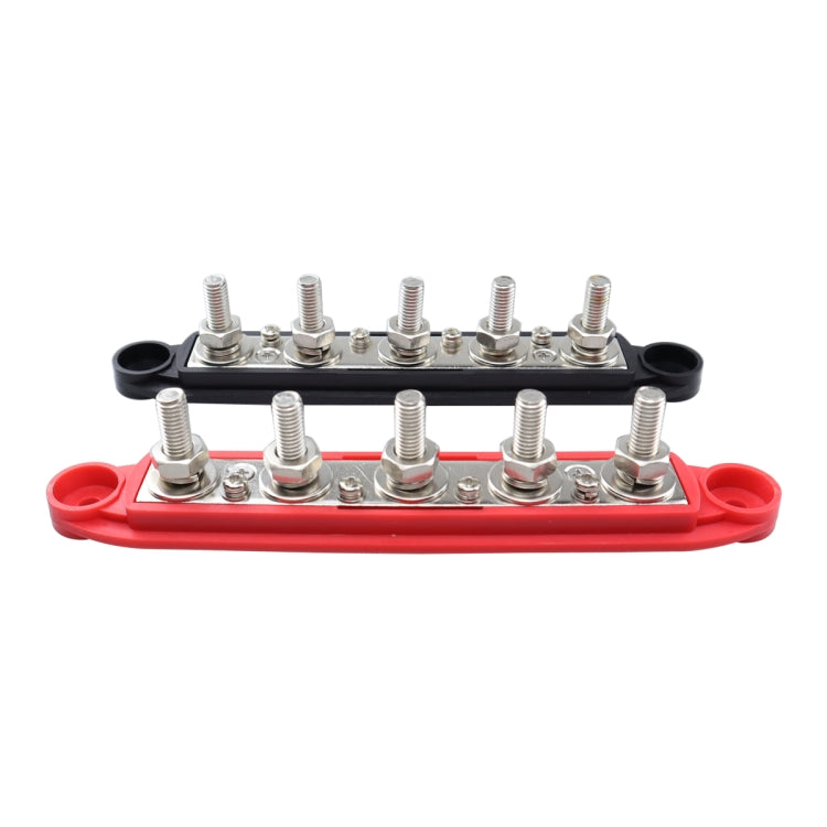 CP-4123 1 Pair RV Yacht M8 Single Row 5-way Power Distribution Block Busbar with Cover(Black + Red)