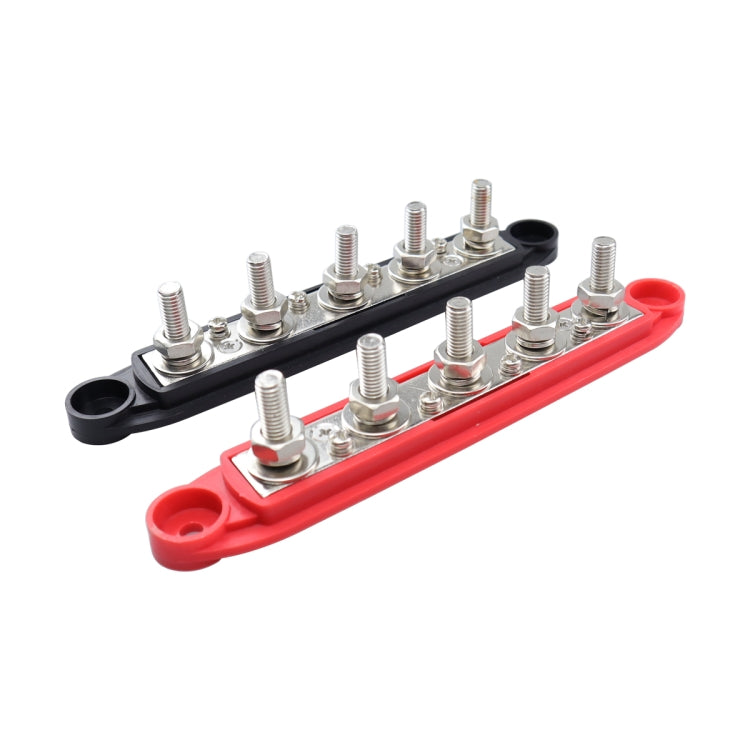 CP-4123 1 Pair RV Yacht M8 Single Row 5-way Power Distribution Block Busbar with Cover(Black + Red)