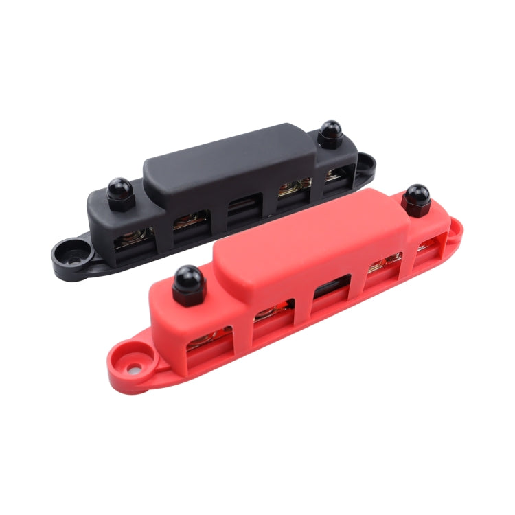 CP-4125 1 Pair RV Yacht M8 Single Row 4-way Power Distribution Block Busbar with Cover with 300A Fuse(Black + Red)