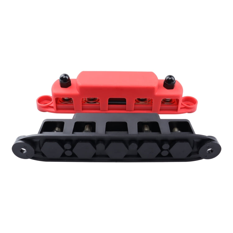 CP-4125 1 Pair RV Yacht M8 Single Row 4-way Power Distribution Block Busbar with Cover with 300A Fuse(Black + Red)