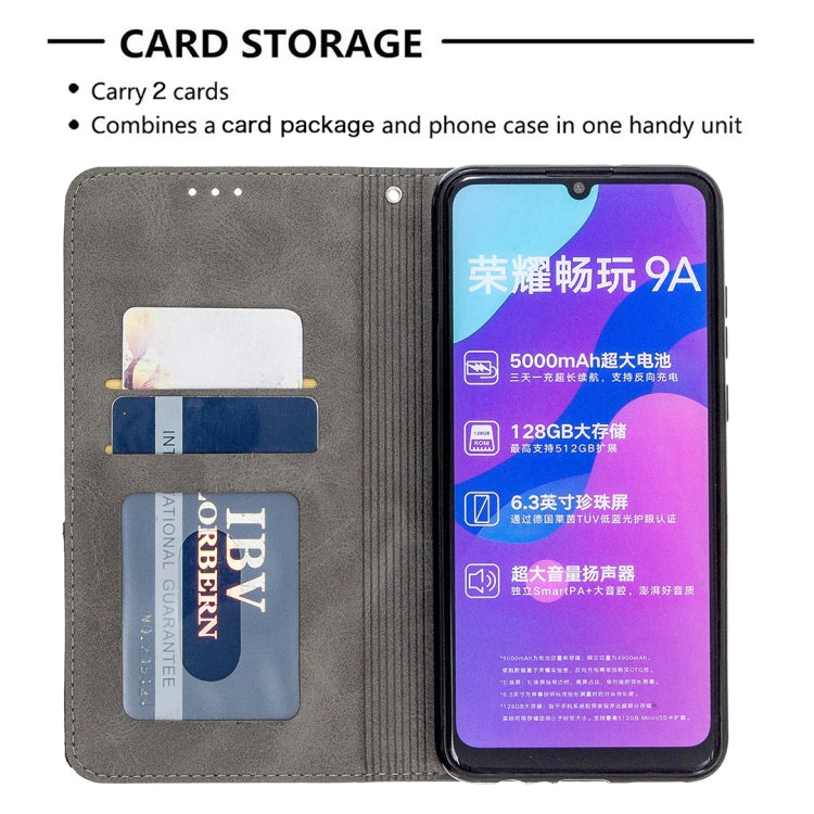 For Huawei Honor 9A Rhombus Texture Horizontal Flip Magnetic Leather Case with Holder & Card Slots & Wallet