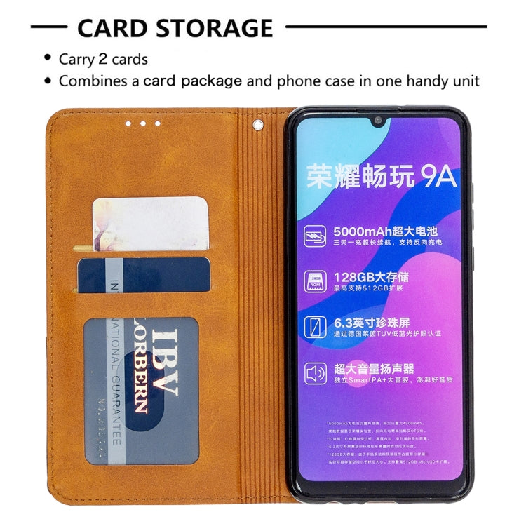 For Huawei Honor 9A Rhombus Texture Horizontal Flip Magnetic Leather Case with Holder & Card Slots & Wallet