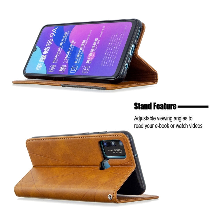 For Huawei Honor 9A Rhombus Texture Horizontal Flip Magnetic Leather Case with Holder & Card Slots & Wallet