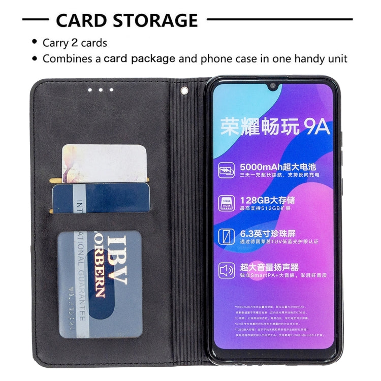 For Huawei Honor 9A Rhombus Texture Horizontal Flip Magnetic Leather Case with Holder & Card Slots & Wallet