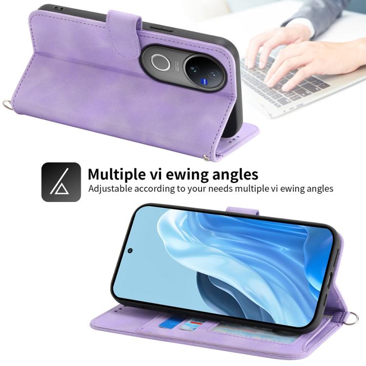 For vivo V50 Skin Feel Flowers Embossed Wallet Leather Phone Case