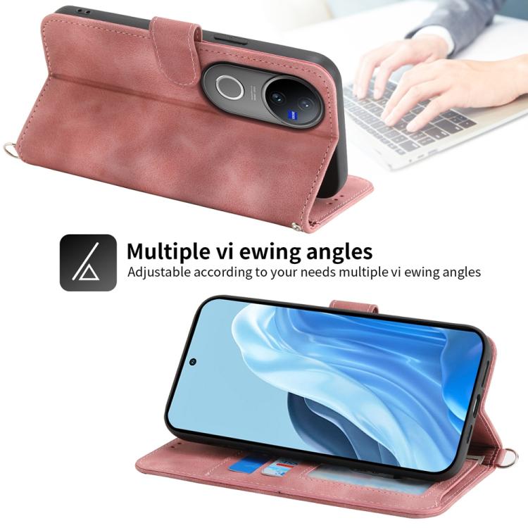 For vivo V50 Skin Feel Flowers Embossed Wallet Leather Phone Case