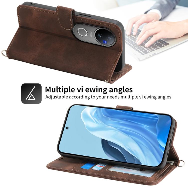 For vivo V50 Skin Feel Flowers Embossed Wallet Leather Phone Case