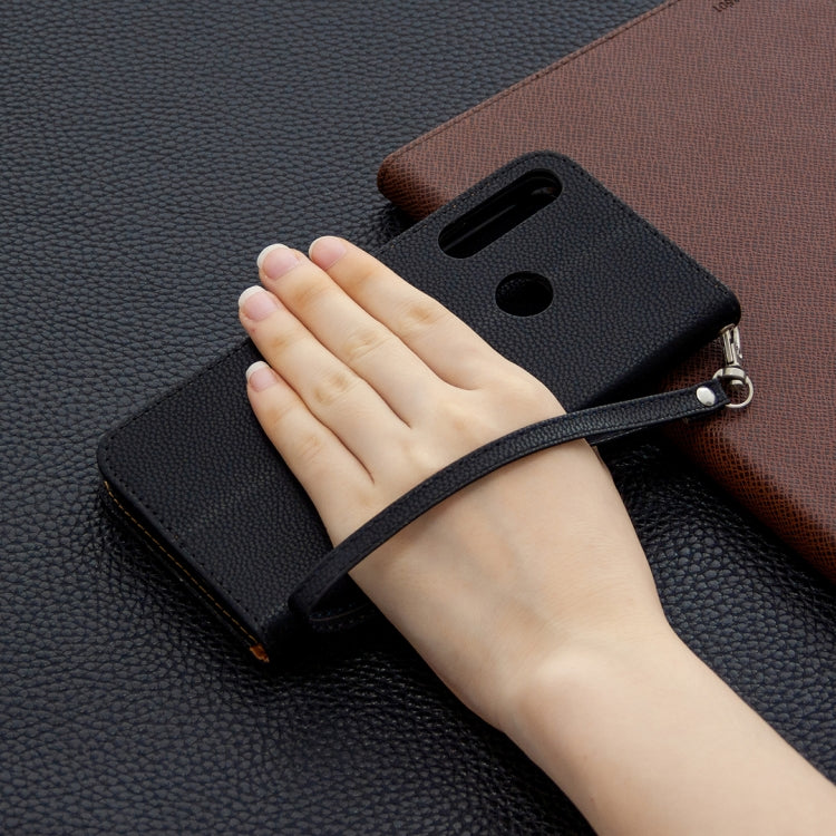 For Huawei Y6P Litchi Texture Pure Color Horizontal Flip PU Leather Case with Holder & Card Slots & Wallet & Lanyard