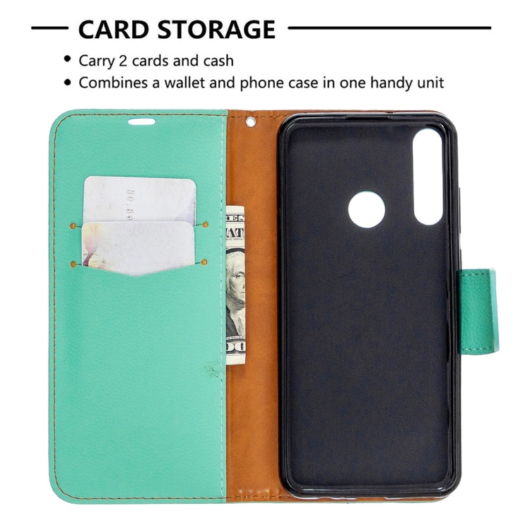 For Huawei Y6P Litchi Texture Pure Color Horizontal Flip PU Leather Case with Holder & Card Slots & Wallet & Lanyard