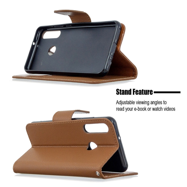 For Huawei Y6P Litchi Texture Pure Color Horizontal Flip PU Leather Case with Holder & Card Slots & Wallet & Lanyard