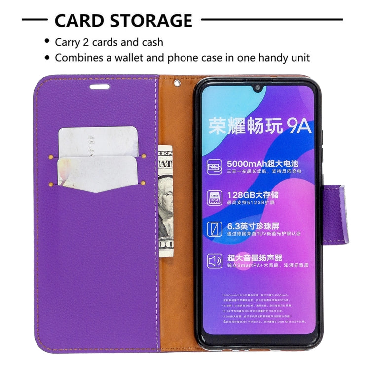 For Huawei Honor 9A Litchi Texture Pure Color Horizontal Flip PU Leather Case with Holder & Card Slots & Wallet & Lanyard