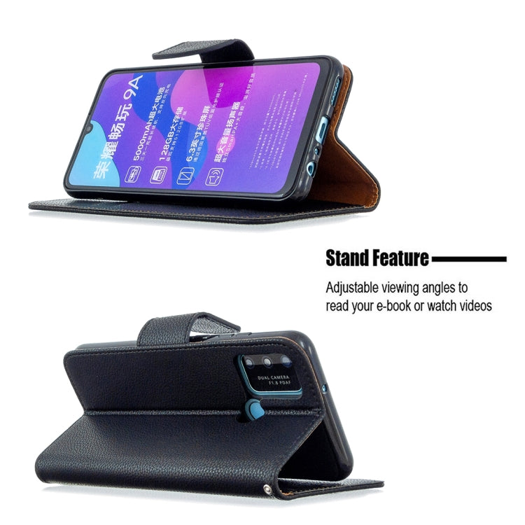 For Huawei Honor 9A Litchi Texture Pure Color Horizontal Flip PU Leather Case with Holder & Card Slots & Wallet & Lanyard