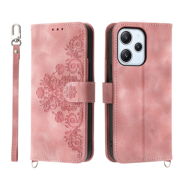 For Xiaomi Redmi 12 4G Skin-feel Flowers Embossed Wallet Leather Phone Case