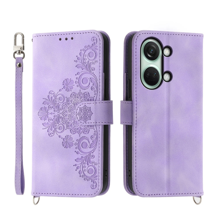 For OnePlus Ace 2V Skin-feel Flowers Embossed Wallet Leather Phone Case