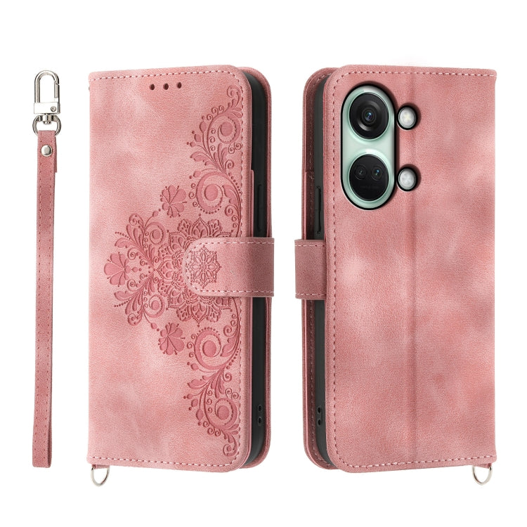 For OnePlus Ace 2V Skin-feel Flowers Embossed Wallet Leather Phone Case