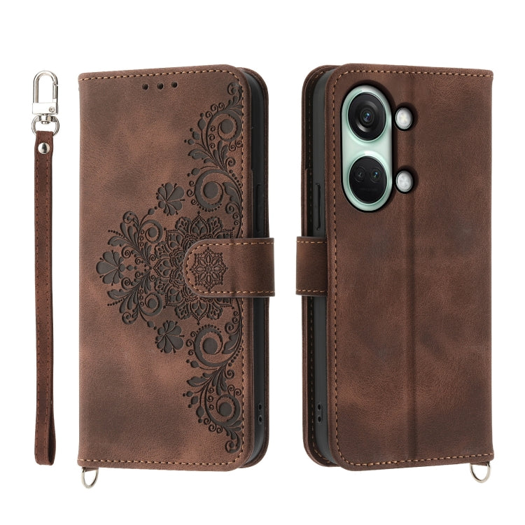 For OnePlus Ace 2V Skin-feel Flowers Embossed Wallet Leather Phone Case