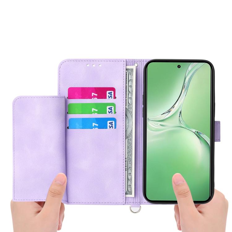For OnePlus 13R / Ace 5 / Ace 5 Pro Skin-feel Flowers Embossed Wallet Leather Phone Case