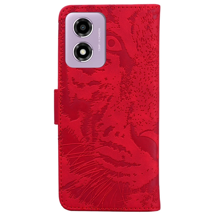 For Motorola Moto G04s / Moto E14 Tiger Embossing Pattern Flip Leather Phone Case