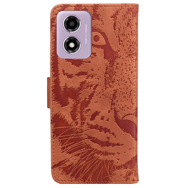 For Motorola Moto G04s / Moto E14 Tiger Embossing Pattern Flip Leather Phone Case