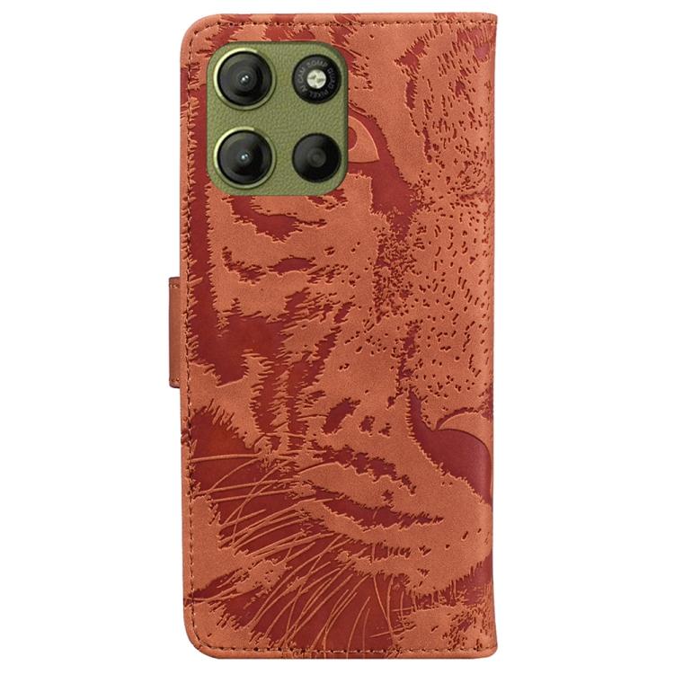 For Motorola Moto G15 Tiger Embossing Pattern Flip Leather Phone Case
