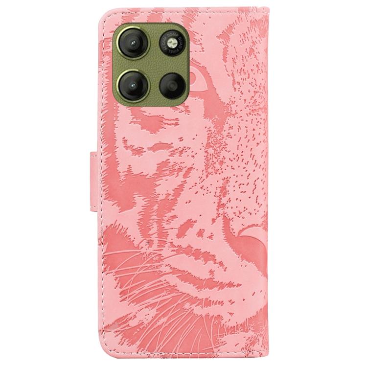 For Motorola Moto G15 Tiger Embossing Pattern Flip Leather Phone Case