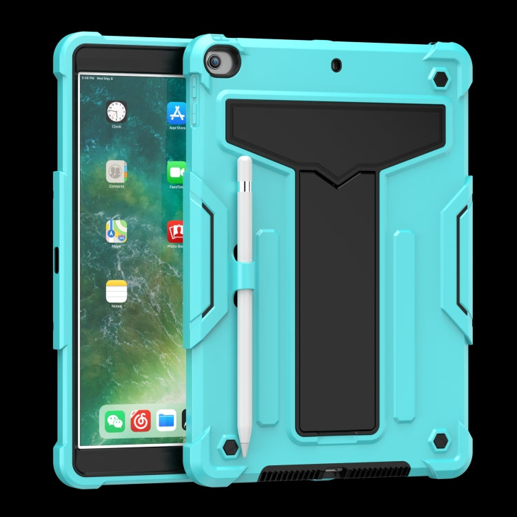 For iPad 10.2 / iPad Pro 10.5 T-shaped Bracket Contrast Color Shockproof PC + Silicone Flat Protective Case
