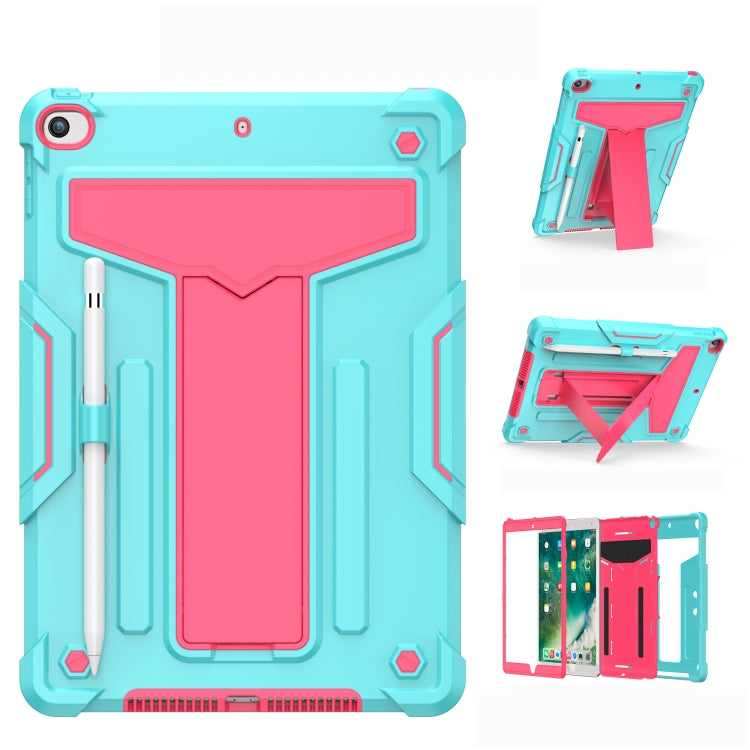 For iPad 10.2 / iPad Pro 10.5 T-shaped Bracket Contrast Color Shockproof PC + Silicone Flat Protective Case