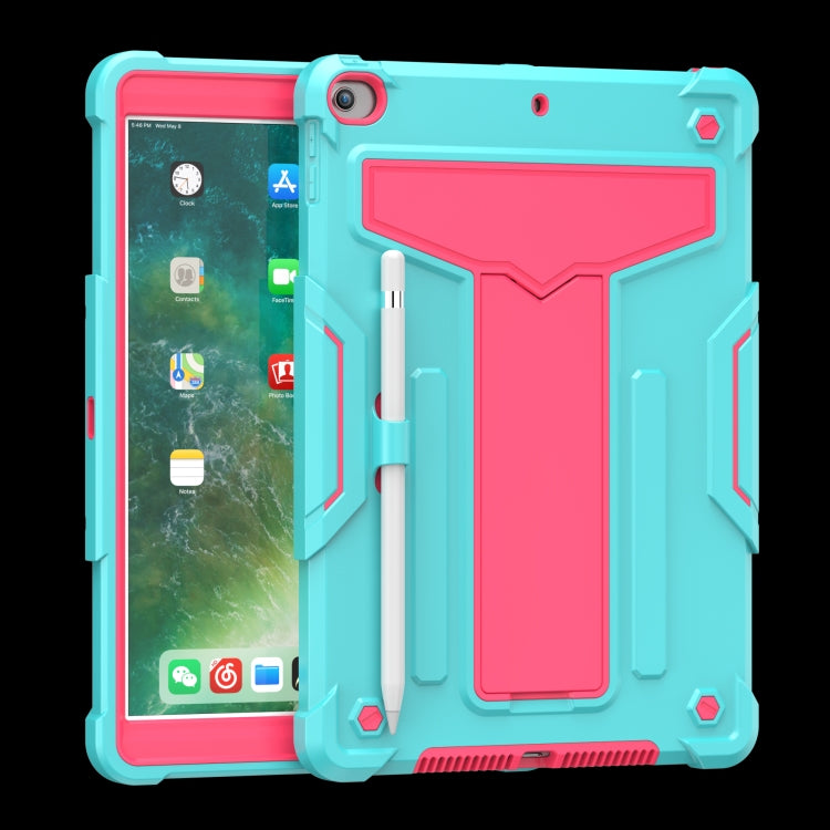 For iPad 10.2 / iPad Pro 10.5 T-shaped Bracket Contrast Color Shockproof PC + Silicone Flat Protective Case