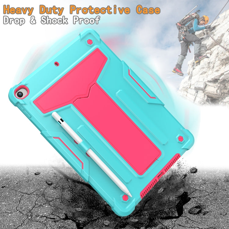 For iPad 10.2 / iPad Pro 10.5 T-shaped Bracket Contrast Color Shockproof PC + Silicone Flat Protective Case